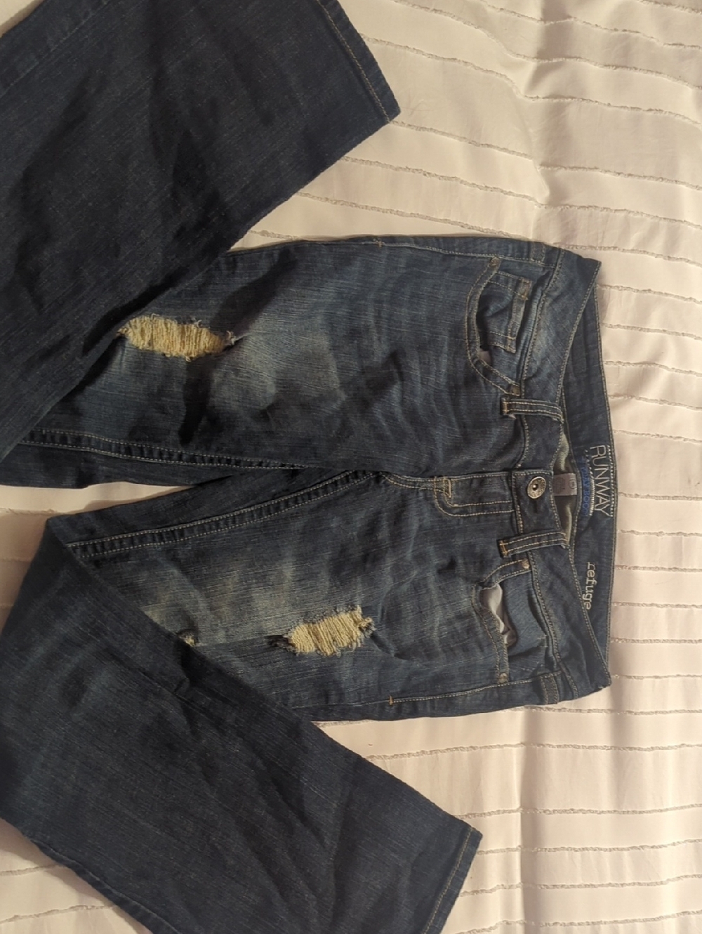 refuge Dark Blue Distressed Bootcut Jeans